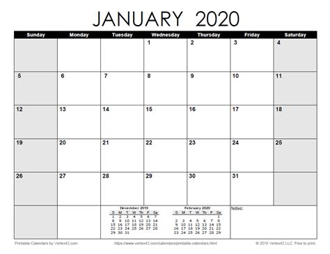 Vertex Printable Calendar 2022